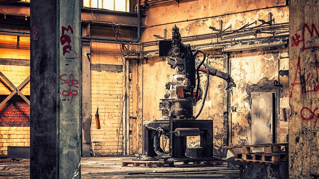 An abandoned factory robot