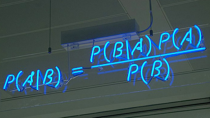 Neon sign depicts Bayes' Theorem